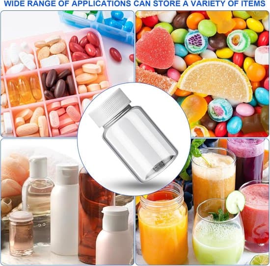 12-pack juiceflaskor – 100 ml återanvändbara PET-flaskor med lock – Plastflaskor för juice och vatten – Vita flaskor