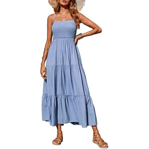 Kortärmade maxiklänningar för kvinnor light blue XL