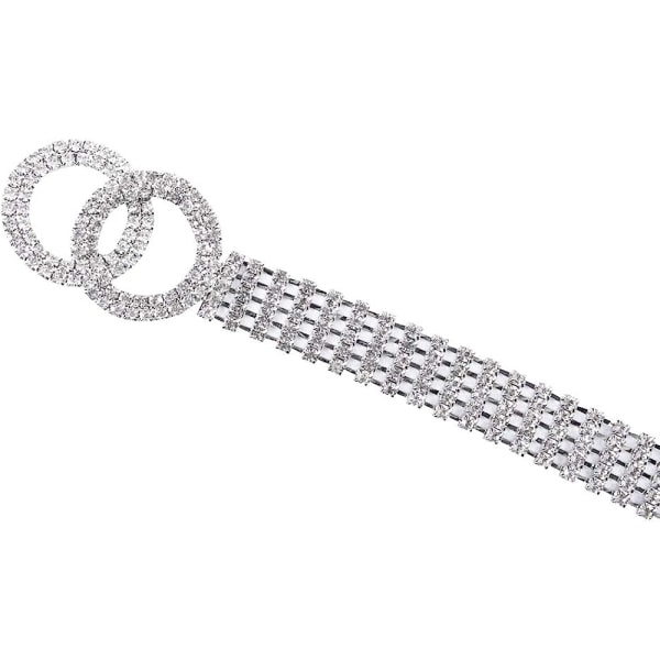 Dam Kristall Rhinestone midjeband Bälte Sparkle Chain med Silver 0,7"*43,3"