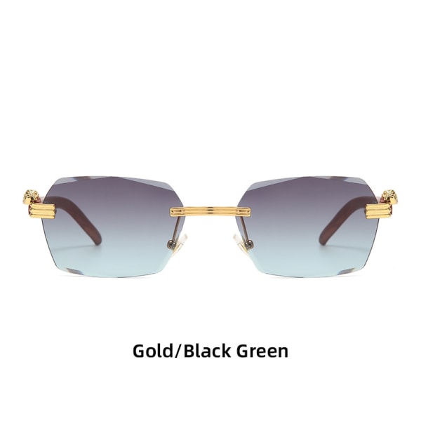 Små fyrkantiga bågar mode ramlösa solglasögon Herr- och damglasögon trendiga leopardsolglasögon Gold frame gradient tea