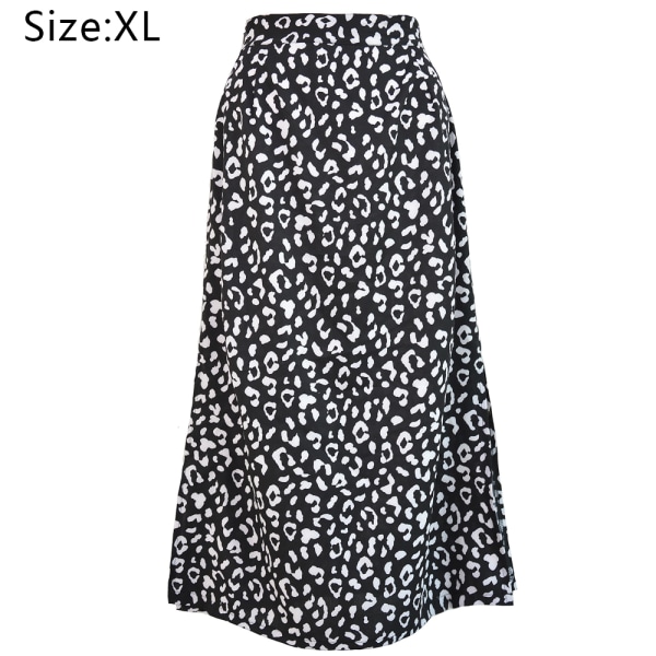 Hög midja printed kjol med delat lår A-linje lång kjol Black,XL
