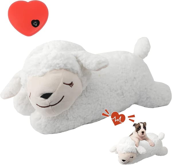 Hundehjerteleketøy for valp, kosedyr med hjerterytme for hunder (hvit) sheep