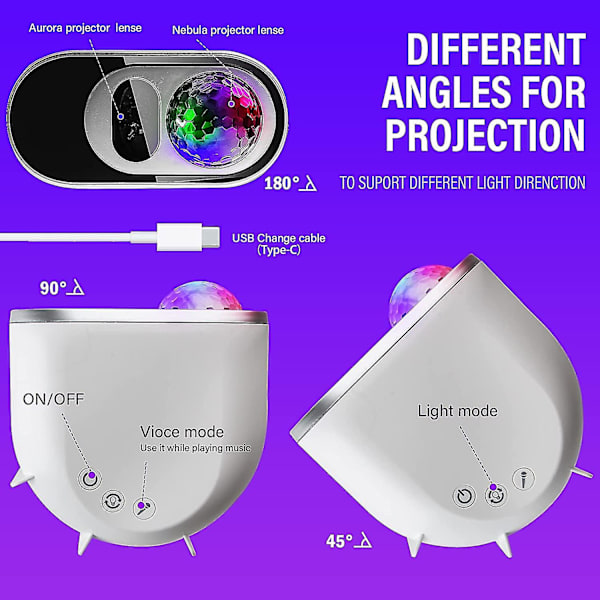 Star Projector Galaxy Light, 3d Stereo Galaxy Projector Sky Light med vitt brus, Fjärrkontroll, Bluetooth musikhögtalare, Night Lights Projector Fo