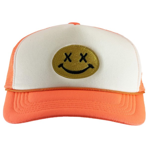 Gravity Threads Smile Face Brodery Justerbar Trucker Hat - Camo cross-white/neonorange