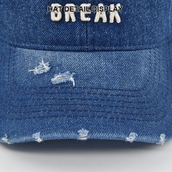 Högkvalitativt vattentvättat hål Cowboyhatt Break Broderad cap Retro Peaked Cap Distressed Solhatt Böjd brätte Co9083LightBlue Adjustable