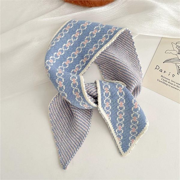 Liten Scarf Stickad Sjal Scarf BLÅ blue