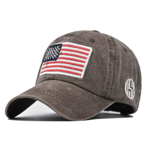 American Flag Washed Baseball Cap 3D Broderi Bokstav Baseball Cap Män och Kvinnor USA Retro Peaked Cap Coffee Adjustable