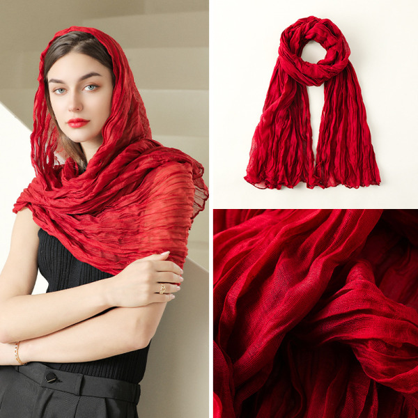 Bomull Linne Solid Scarf Wrap sjalar för kvinnor Dam Herr (180cmx90cm) Super stor storlek-För alla årstider-Bra julklappar red