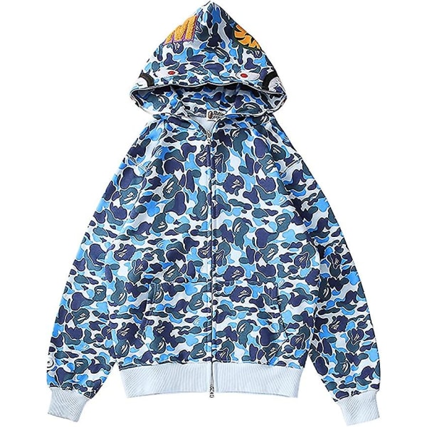 Shark Ape Bape Hoodie Camo Print Polyestertröja Casual Loose Zip Hoodie Jacka För Herr Dam blue XL