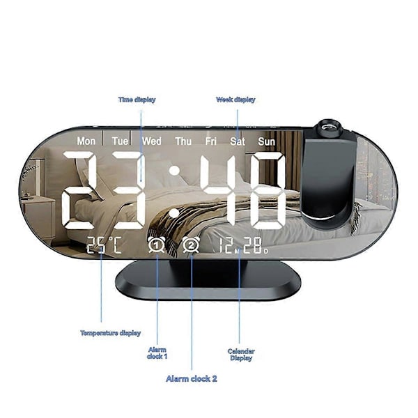 Mini 4K Klockkamera LED Digital Smart Väckarklocka Projektion Stöder Fjärrvisning Mobil Detektion Minikamera Black