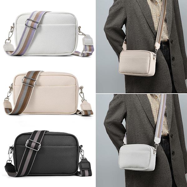 Crossbody-väska för kvinnor Klassisk axelremsväska med brett band Crossbody-väska med dragkedja White