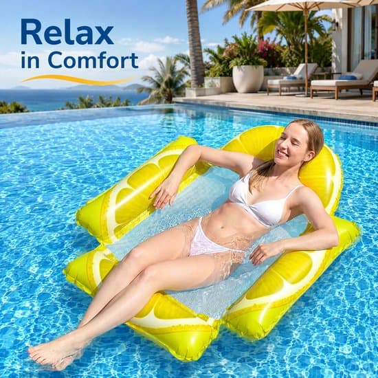 Pool Float - Vandhængekøje - Oppustelig Citron Float med Ryglæn - Mesh Sæde - PVC - 115 x 104 cm