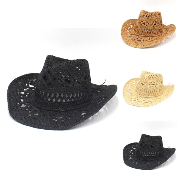 Utomhus Män Kvinnor Western Cowboy Hattar Handvävd halmhatt camel