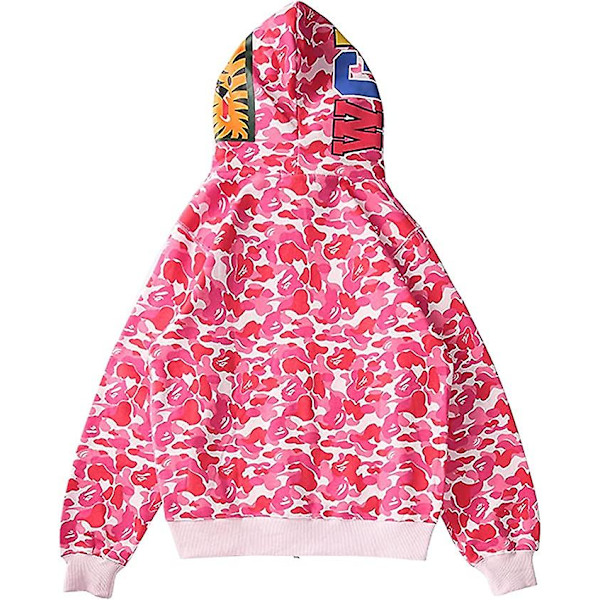 Shark Ape Bape Hoodie Camo Print Polyestertröja Casual Loose Zip Hoodie Jacka För Herr Dam Pink XXL