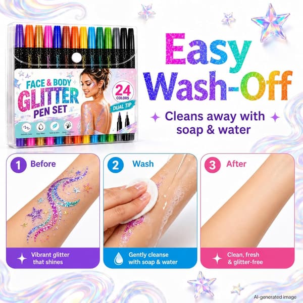 24-farvet glimmer-marker sæt med dobbeltspidser, festmakeup