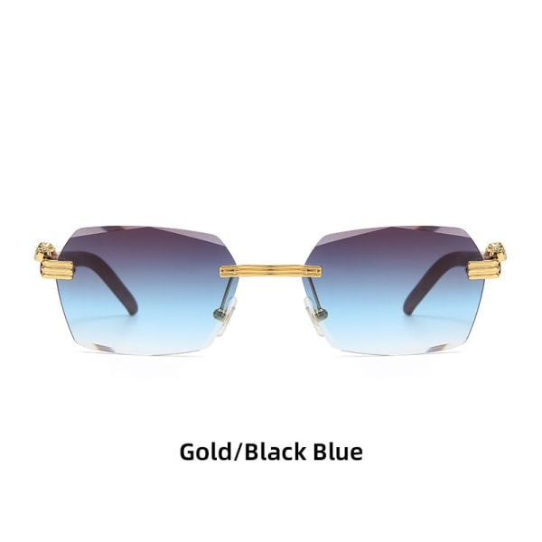 Små fyrkantiga bågar mode ramlösa solglasögon Herr- och damglasögon trendiga leopardsolglasögon Gold frame gray blue piece