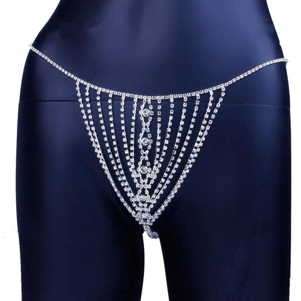 Kvinnor Sexiga Rhinestone Underkläder Thong Trosa Tofs Crystal Body Chain Smycken