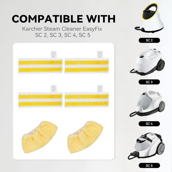 Dampmoppuder Klududskiftning til Karcher EasyFix SC2 SC3 SC4 SC5 Damprenser, Mikrofiber Vaskbare Genanvendelige Dampmoppuder Sæt