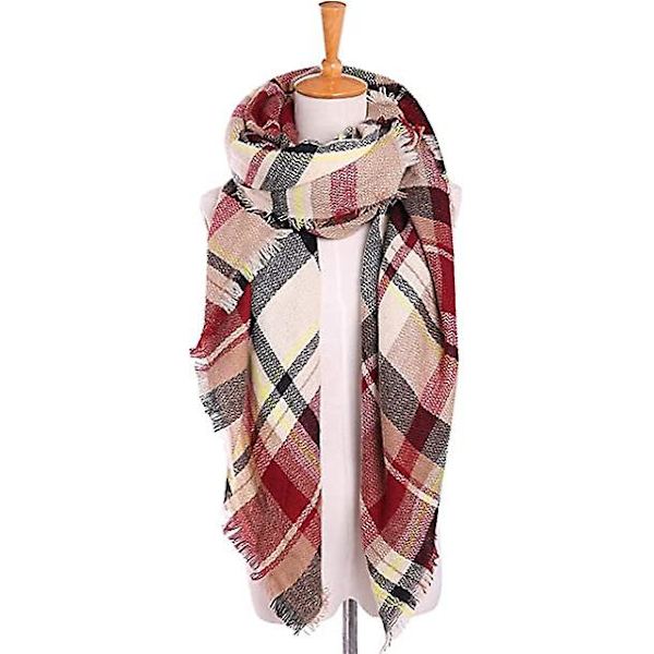 Stor Ull Rutig Scarf Dam Cashmere Sjal Scarf Varm Höst Vinter Stole Wraps Klassisk Elegant Mysig, Dam Rutig Faux Cashmere Höst/vinter Sjal