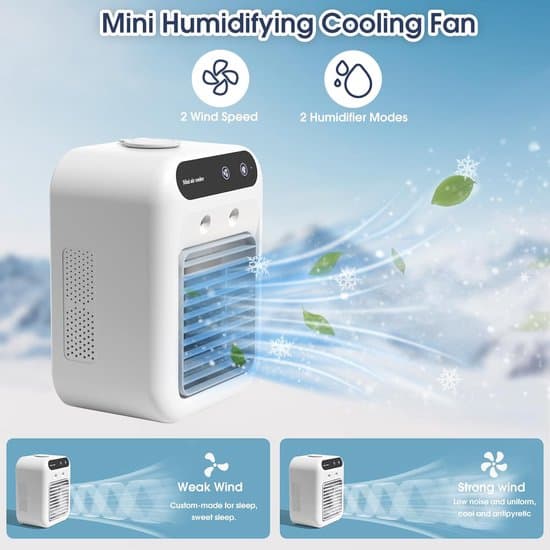 bärbar luftkonditionering-Bärbar luftkonditionering utan dränering-bärbar luftkonditionering för sovrum-25W Mini bärbar luftkonditionering-2 kalla luftströmmar