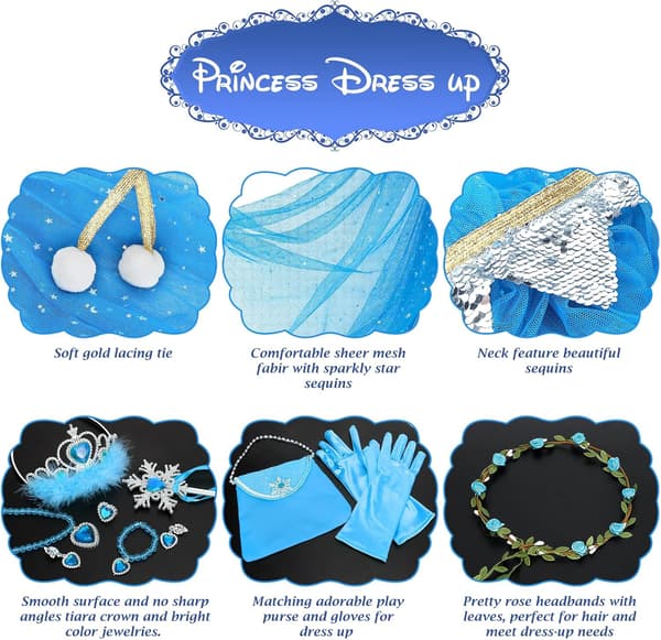 Prinsesscape-set, 12 st Prinsesskläder för små flickor, Prinsessklänningar för flickor 3-8 år Födelsedagspresent Blue
