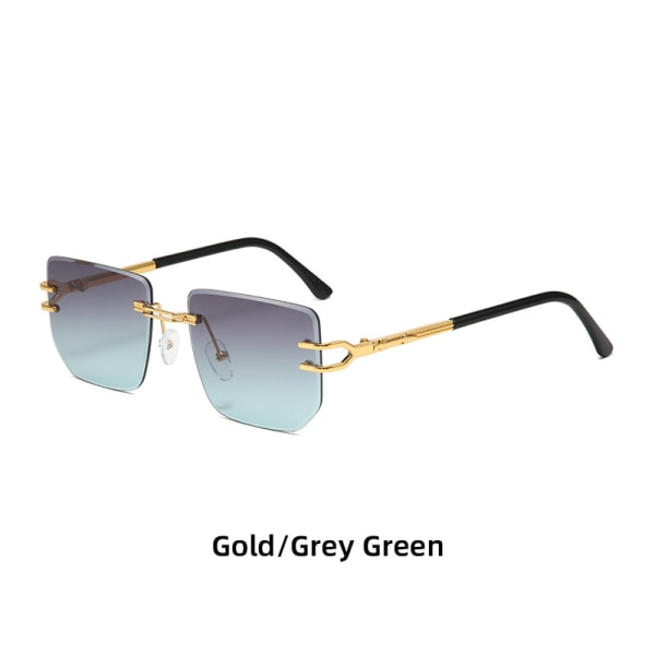 Snygga bågfria solglasögon Retro metallsolglasögon för kvinnor Modeglasögon för män Gold frame gradient tea