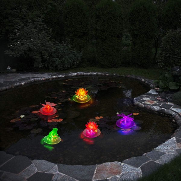 Solar Pond Lights Vattentät LED RGB Solar Floating Lights Dragonfly