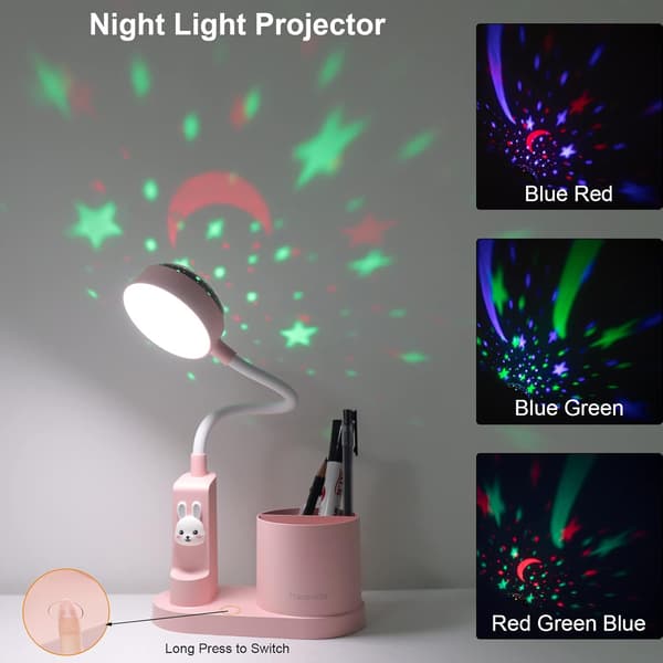 Børnebordslampe, skrivebordslampe med penholder, automatisk farve