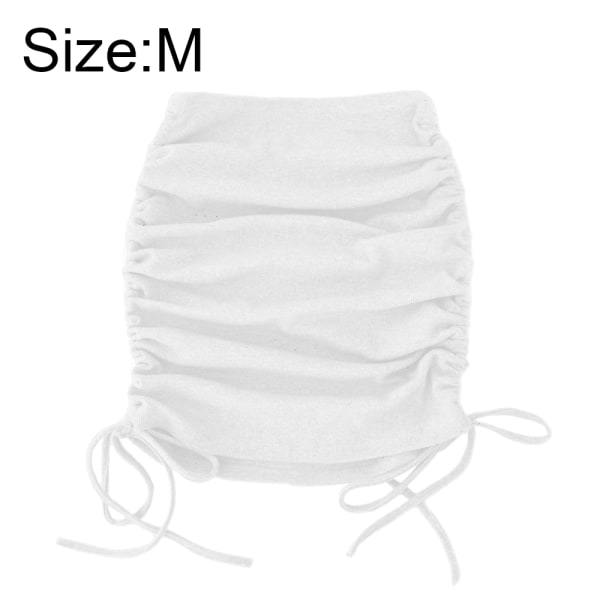 Dragsko, veckad elastisk mini penntight kjol White,M