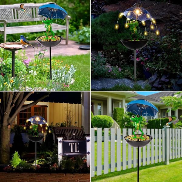Solar Fuglefoder Frø Haveindretning, Udendørs Solcellelamper med Paraply, Kolibrifoder Dekorativ Sti Belysning Gårdsplads Kunst Ornament Fuglefoder