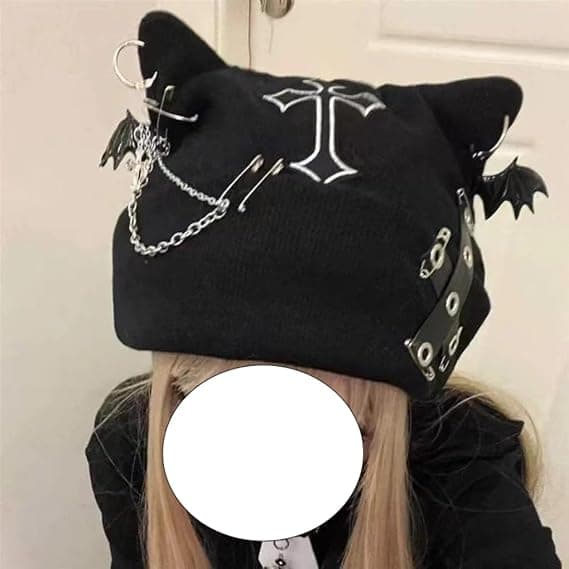 Goth Kattebeanie Heklet Lue Emo Tilbehør Gotisk Lue Dame Y2k Klær Goth Tilbehør