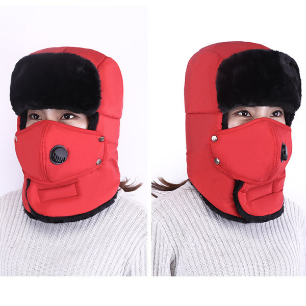 Män Trapper Aviator Hat Winter Warm med mask Öronlapp Cap Red