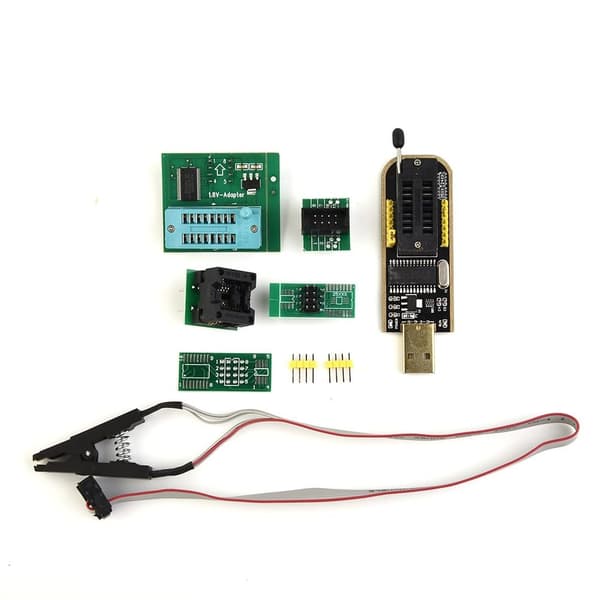 CH341A USB-programmerer for 24/25-serien EEPROM og BIOS Flash, inkluderer 1,8V-adapter, SOIC8 testklemme og SOP8 til DIP8-omformeruttak