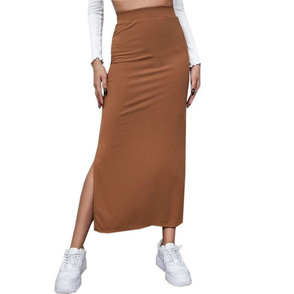 Hög midjade delade lårstickad lång tight kjol 2XL