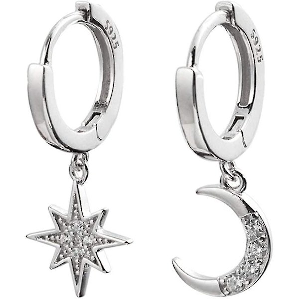 Kvinnors hänge Small Hoop Örhängen Flickor Sterling Silver Charm Kristall Asymmetrisk Snowflake Crescent Pendant