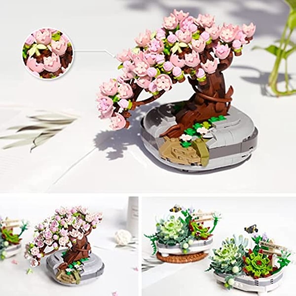 Mini byggkloss Sakura Bonsai modell 426 bitar av kreativ gör-det-själv-simulering Mini granulära blommor och växter Samling Byggleksaker