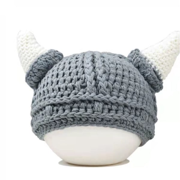 Vuxen Beard Bull Horn Virkad cap Handgjord stickad