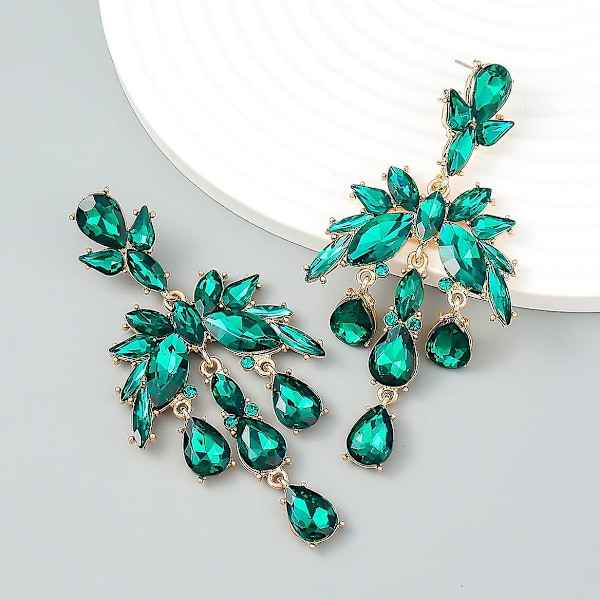 Teardrop Chandelier Örhängen, Teardrop Cluster Dangle Örhängen för kvinnor, Bohemian Flower Teardrop örhängen, Sparkling Teardrop Stud örhängen green