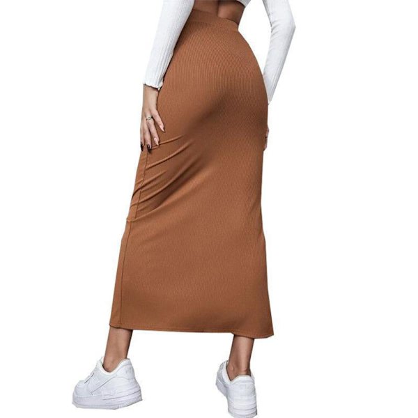 Hög midjade delade lårstickad lång tight kjol XL