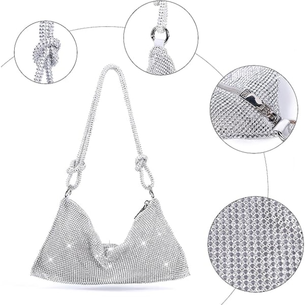 Crossbody-väska för kvinnor Silver Clutch-väska Kvällshandväska