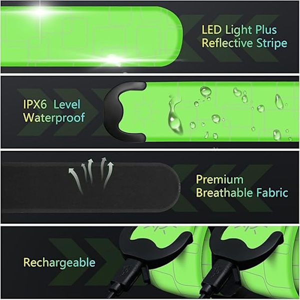 LED Armband för Löpning, 2-pack för Löpare Uppladdningsbar Reflex Utrustning Lysande Armband Hög Synlighet LED Armband - Grön Green