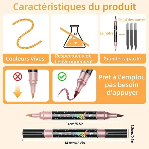 36-pak Dual-Tip Shimmer Glitter Markers – 72 Glitterfarver – Kunst & Håndværk