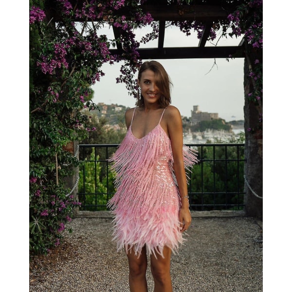 Damfransar Sequine Feather Bodyco Känning rosa L pink l