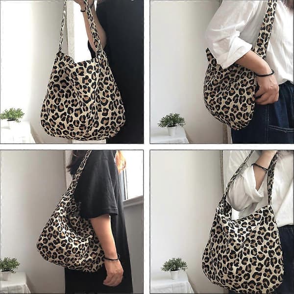 Chic Stor Kapacitet Axelväska Retro Leopardtryckt Dam Handväska Armhåleväska