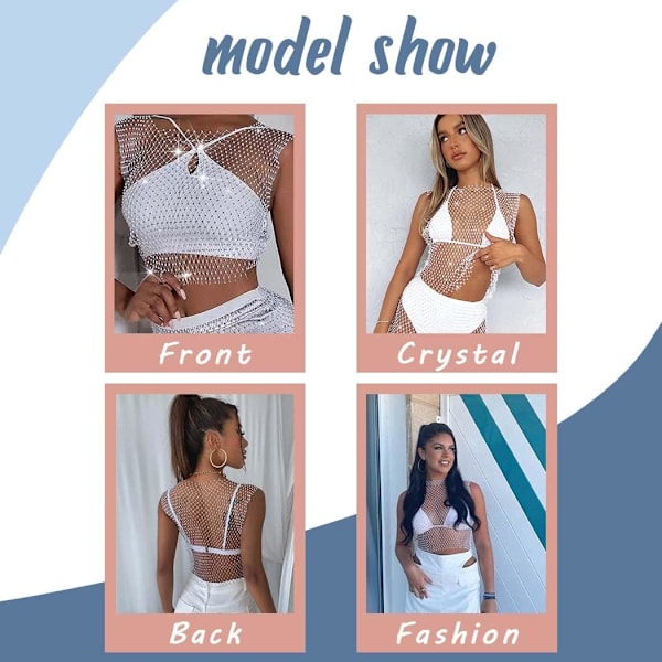 Mesh Crystal Body Chain Sparkly Rhinestone Fishnet Crop Top