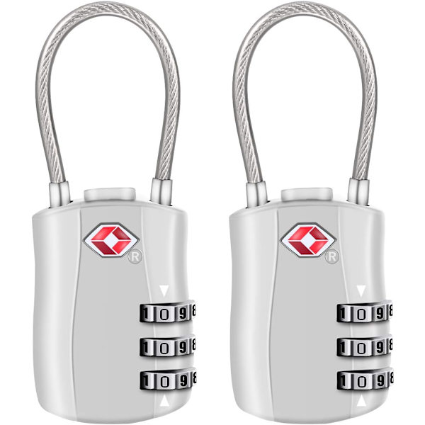 2-pack 3-siffriga kombinationslås för säkerhet på resväskor (silver)