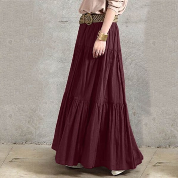 Kjol med resår i midjan Kjol A-linje dam Veckad vintage casual kjol brown S