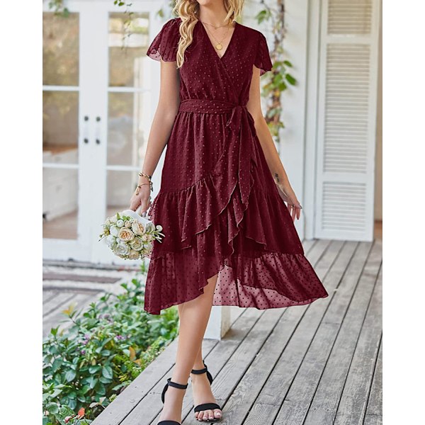 Kortärmade maxiklänningar för kvinnor Burgundy XL
