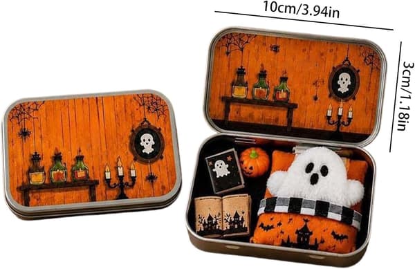 Halloween Mini Ghost Tasku Tin Box Set, Adopt A Ghost Pehmonukke