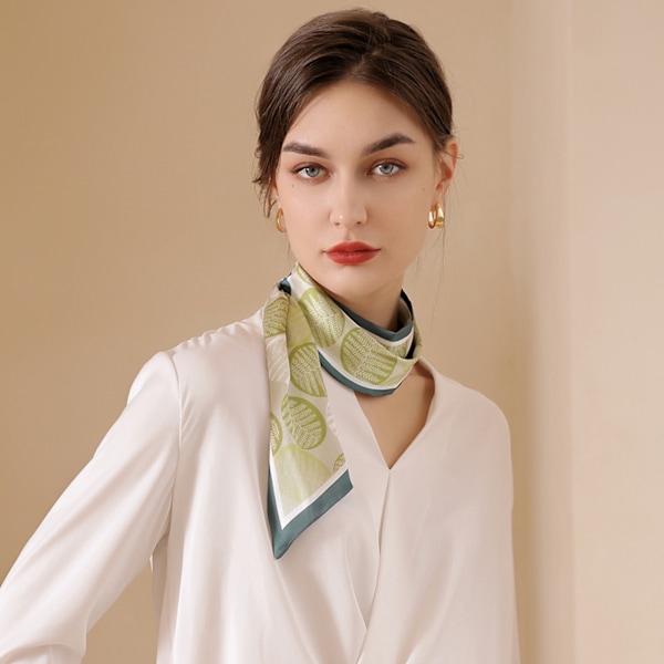 AVEKI Chiffong Halsduk Fyrkantig Hals Halsduk Näsduk Retro Satin Band Scarf för kvinnor Flickor, Grön-23